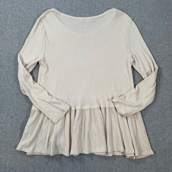 Entro Waffle Knit Peplum Ruffle Hem Tunic Top Women's Small Beige V-Neck - Picture 8 of 8